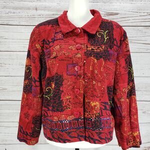 Christina Hope Women's Red Beaded Button Front Jacket Size XL